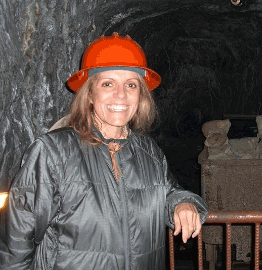 Mardie Caldwell visiting a cole mine
